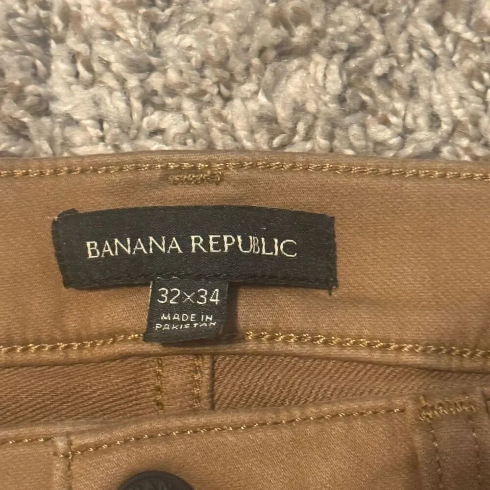 Banana Republic Men’s 32x34 Brown Slim Fit Twill Flat Front Chino Pants Pockets